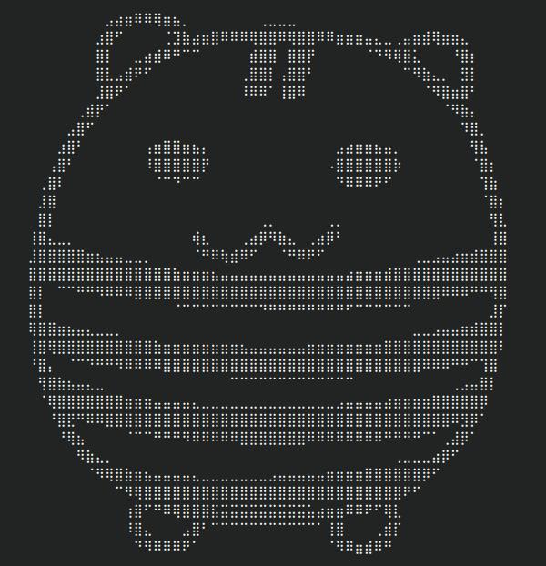 An image of Shimashimatchi from Tamagotchi made in Braille ASCII.